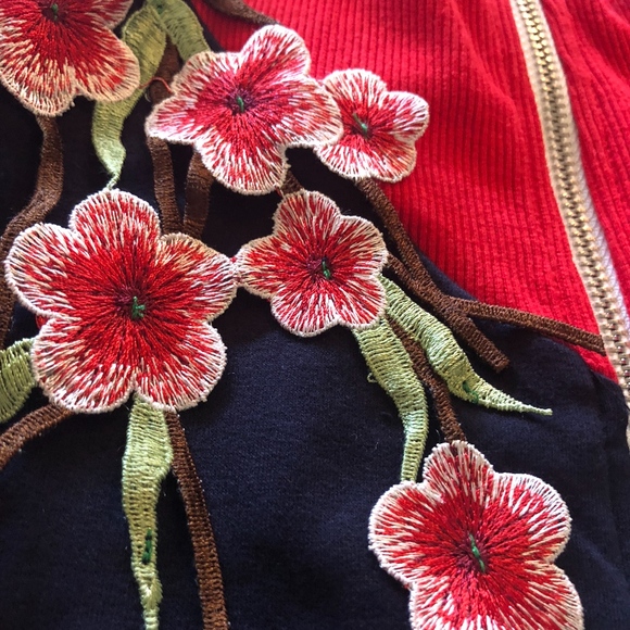 Blue Embroidered Floral Track Jacket Zip Hoodie - Picture 5 of 5